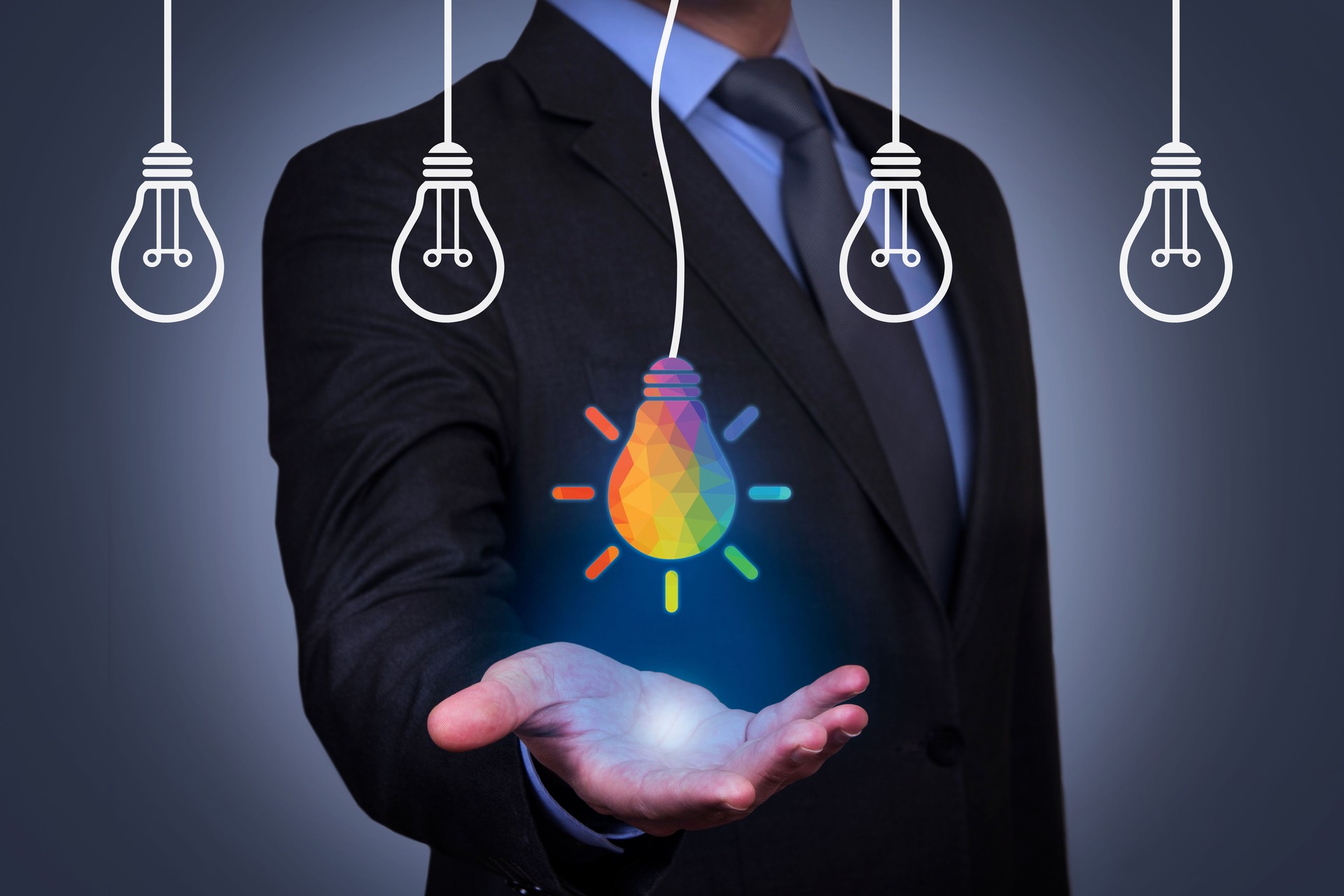 Creative idea concepts with light bulbs on touch screen